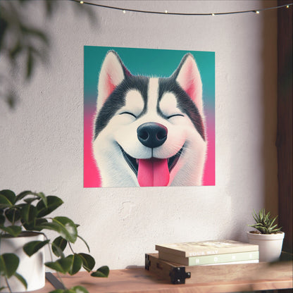 Happy Husky - Whimsical Animals Series - Fine Art Print - Vertical Poster - Cheerful Dog Art for Home Décor