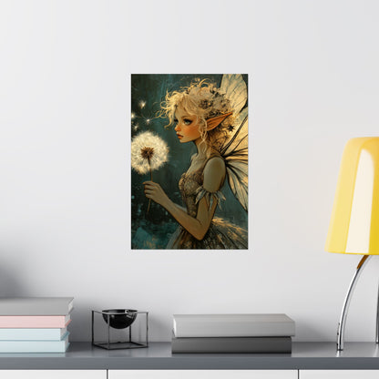 Best Wishes For You - Fairy with Dandelion - Flowers & Fairies Series - Enchanting Wall Art - Vertical Poster - Whimsical Wall Art for Dreamers