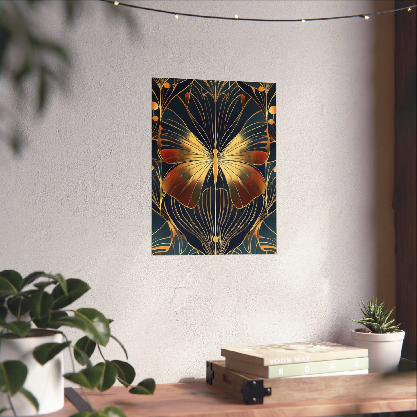 Art Deco Golden Butterfly Fine Art Print - Matte Vertical Poster - Vibrant Home Décor - Chic Style