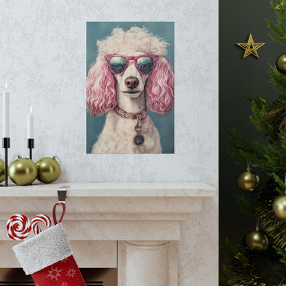 Poodle with Pink Sunglasses - Fine Art Print Poster - Whimsical Animals Series - Wall Art for Dog Lovers
