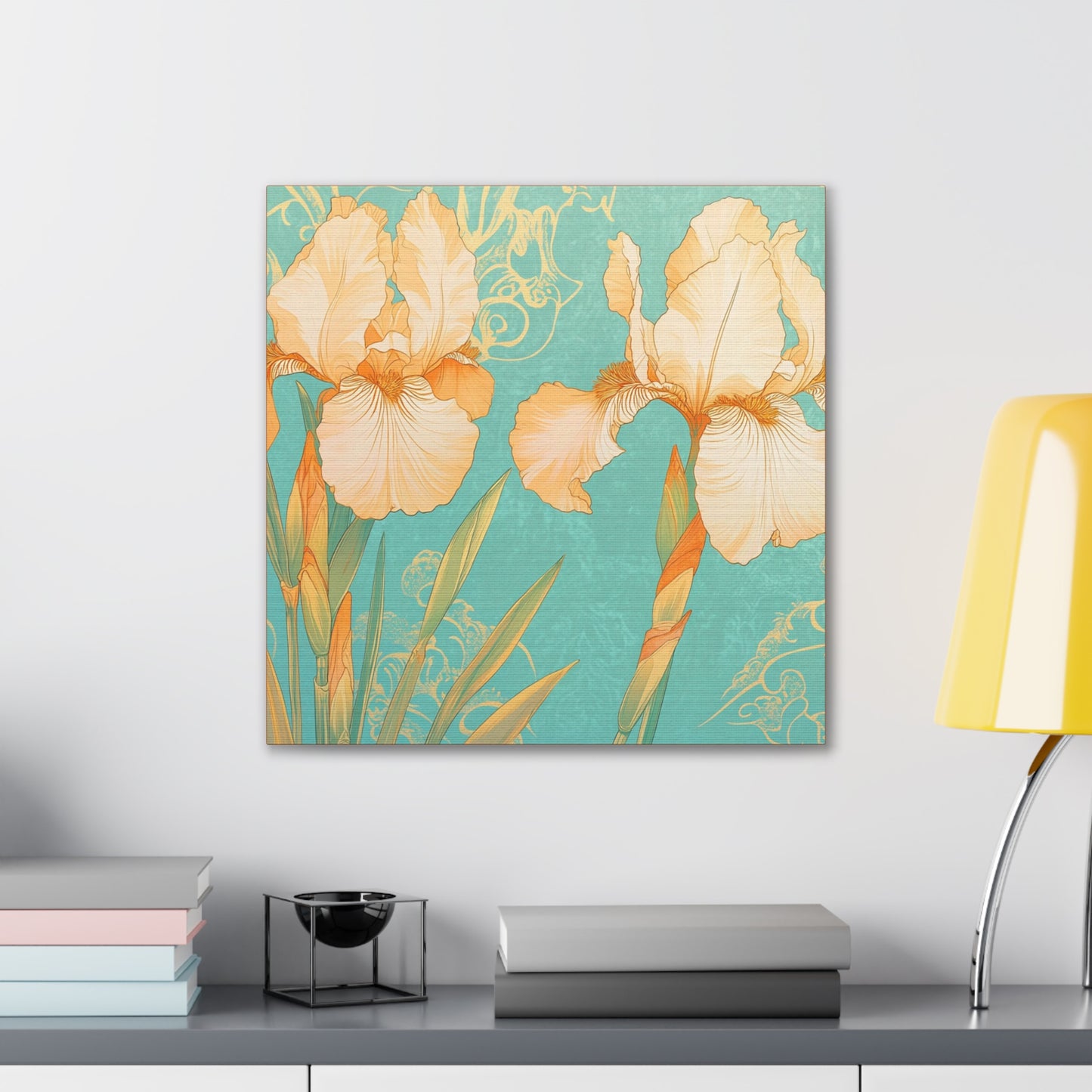Iris Flowers on Turquois - Stretched Canvas