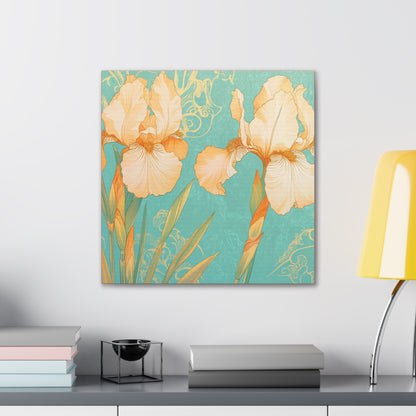Iris Flowers on Turquois - Stretched Canvas