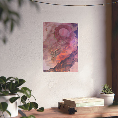 Mythical Red Dragon Fine Art Print - Matte Vertical Poster - Year of The Dragon Art - Zen Home Décor