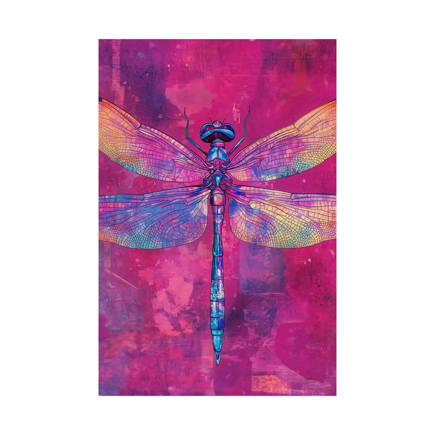 Magenta Dragonfly Watercolor Art Print - Matte Vertical Posters