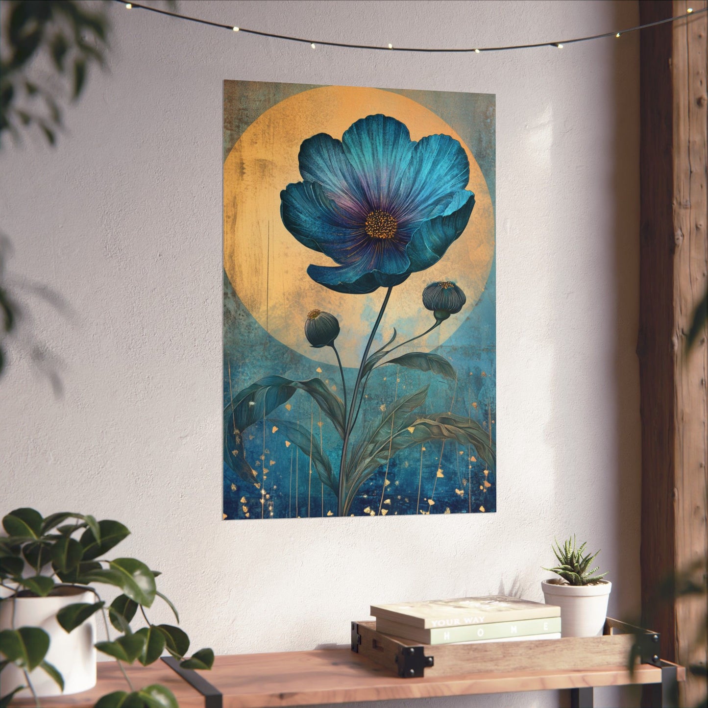 Blue Cosmos Moonlit Botanical Fine Art Print