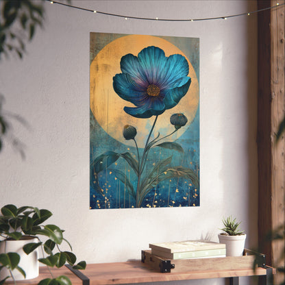 Blue Cosmos Moonlit Botanical Fine Art Print