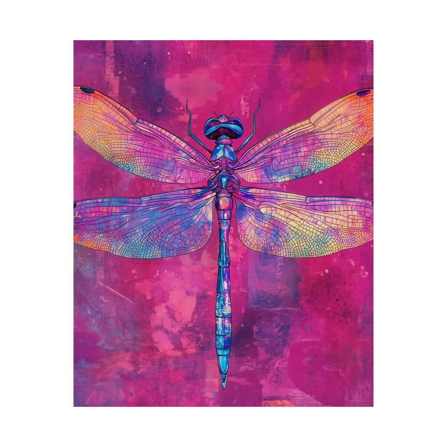 Magenta Dragonfly Watercolor Art Print - Matte Vertical Posters