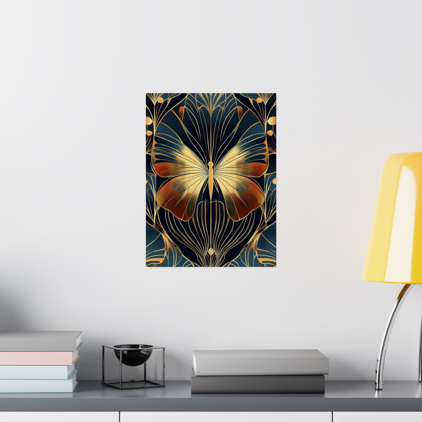 Art Deco Golden Butterfly Fine Art Print - Matte Vertical Poster - Vibrant Home Décor - Chic Style