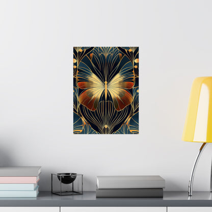Art Deco Golden Butterfly Fine Art Print - Matte Vertical Poster - Vibrant Home Décor - Chic Style