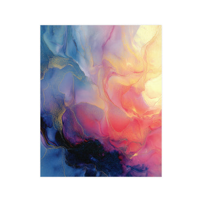 Muse (Style A) - Modern Abstract Fluid Art - Blue/Pink with Gold Highlights - Giclee Fine Art Print