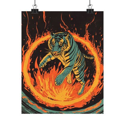 Unleashed - Tiger Jumping Through A Ring of Flames - Matte Vertical Poster - Eye-Catching Wall Art