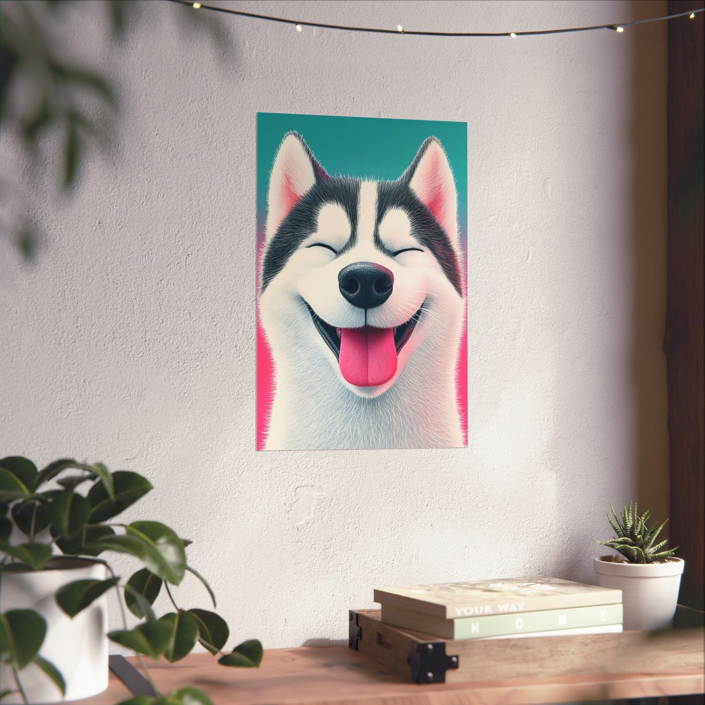 Happy Husky - Whimsical Animals Series - Fine Art Print - Vertical Poster - Cheerful Dog Art for Home Décor