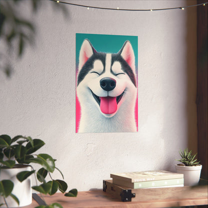 Happy Husky - Whimsical Animals Series - Fine Art Print - Vertical Poster - Cheerful Dog Art for Home Décor