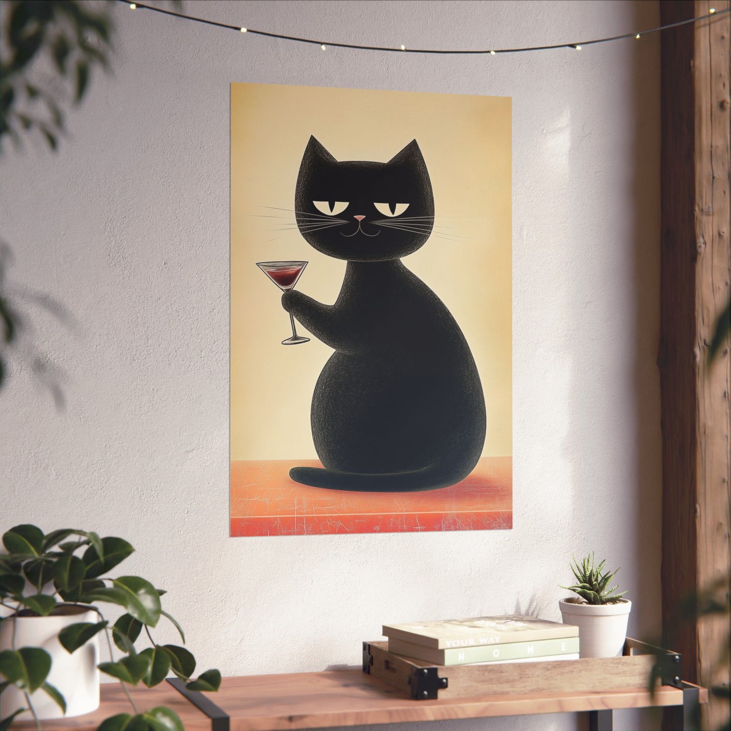 Cat with a Cocktail - Cat Café Series - Fine art print - Matte Vertical Wall Art  - Poster Print - for Cat Lovers