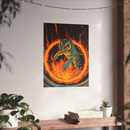 Unleashed - Tiger Jumping Through A Ring of Flames - Matte Vertical Poster - Eye-Catching Wall Art
