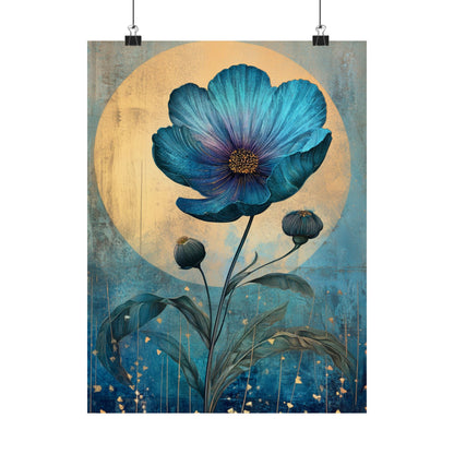 Blue Cosmos Moonlit Botanical Fine Art Print