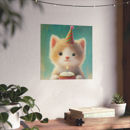 Cute Kitten Birthday Poster - Cat Café - Whimsical Animals - Adorable Kitten Wall Art