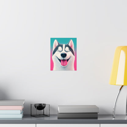 Happy Husky - Whimsical Animals Series - Fine Art Print - Vertical Poster - Cheerful Dog Art for Home Décor