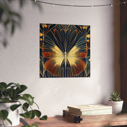 Art Deco Golden Butterfly Fine Art Print - Matte Vertical Poster - Vibrant Home Décor - Chic Style