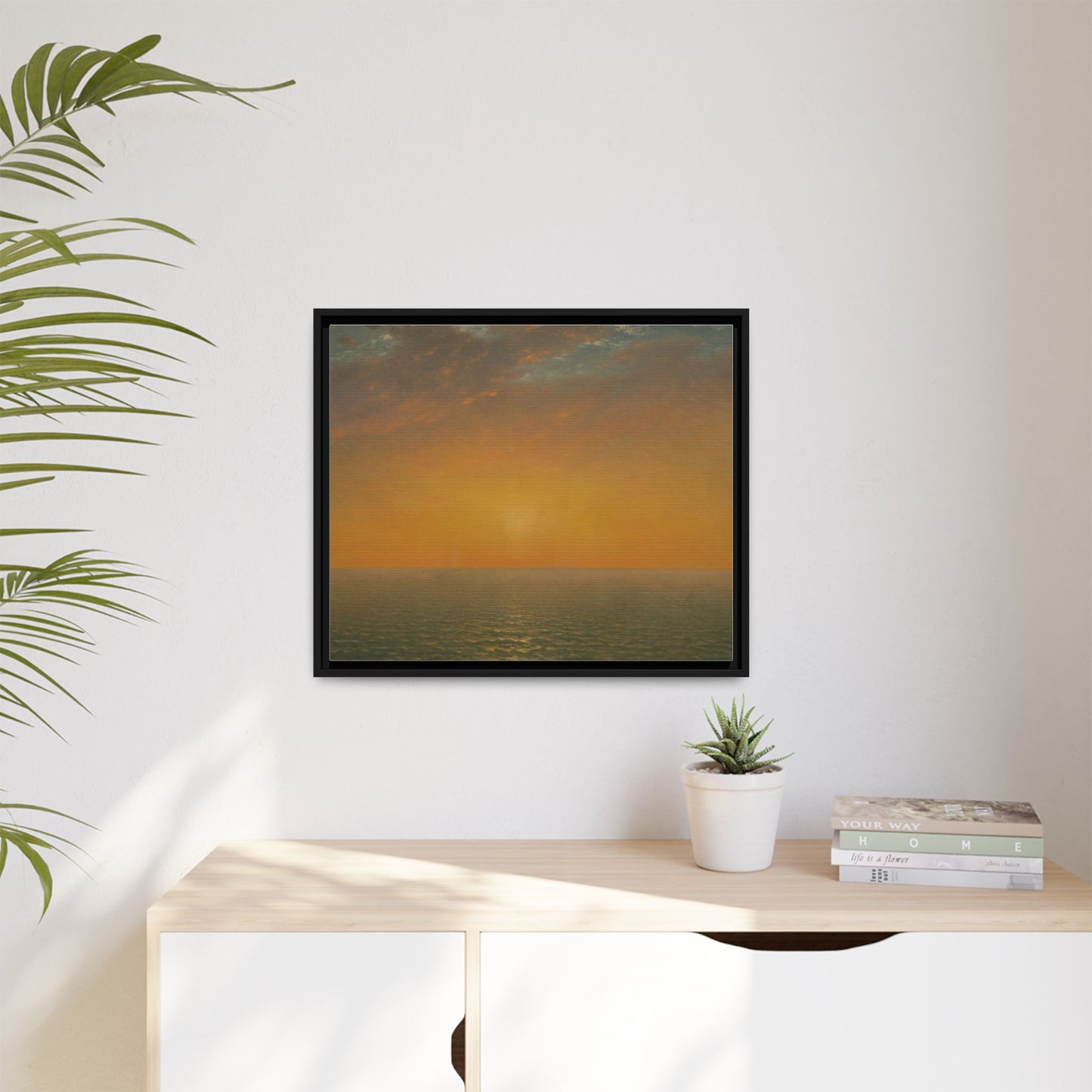 John Frederick Kensett : Sunset on the Sea (1872) - Museum Collection - Framed Canvas Print
