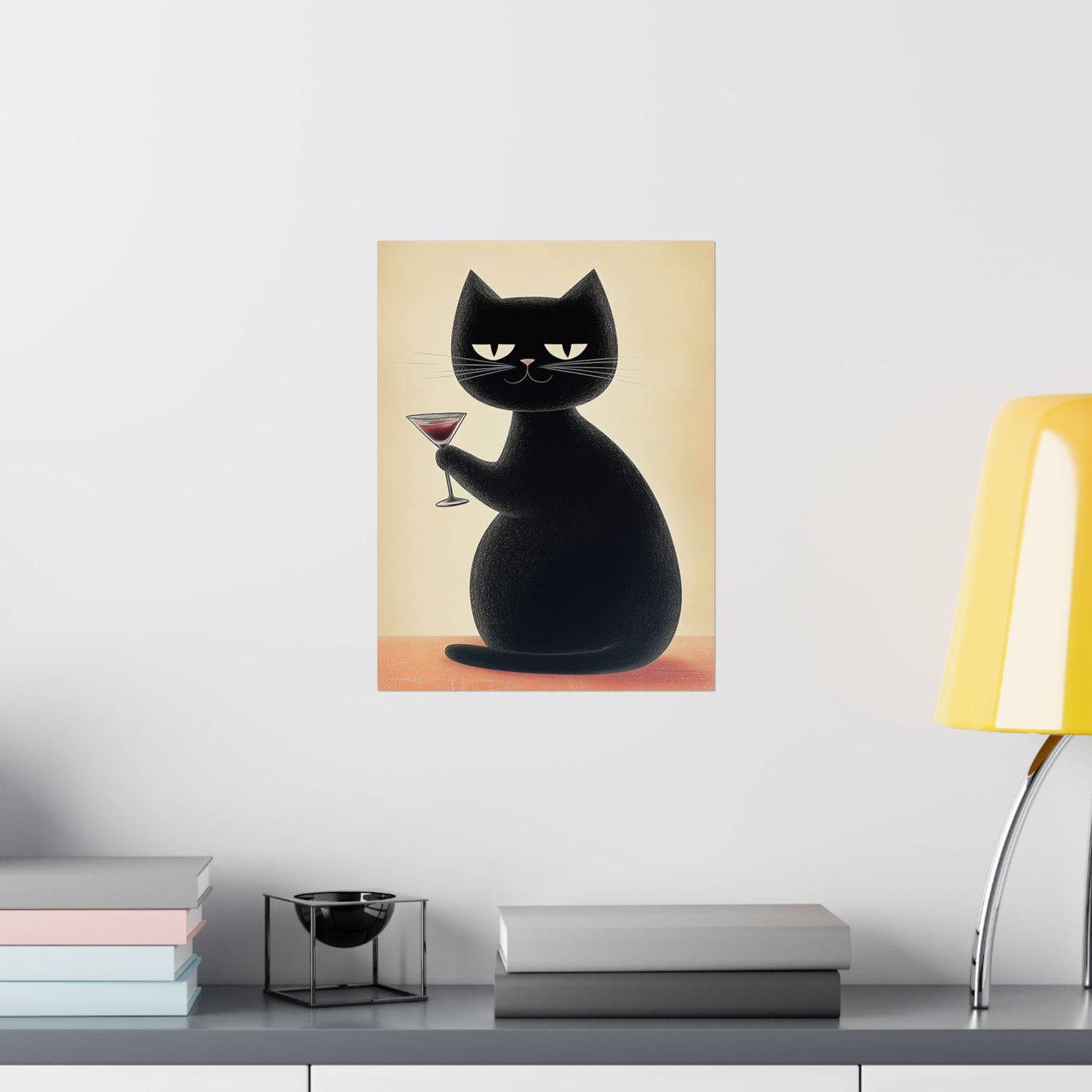 Cat with a Cocktail - Cat Café Series - Fine art print - Matte Vertical Wall Art  - Poster Print - for Cat Lovers