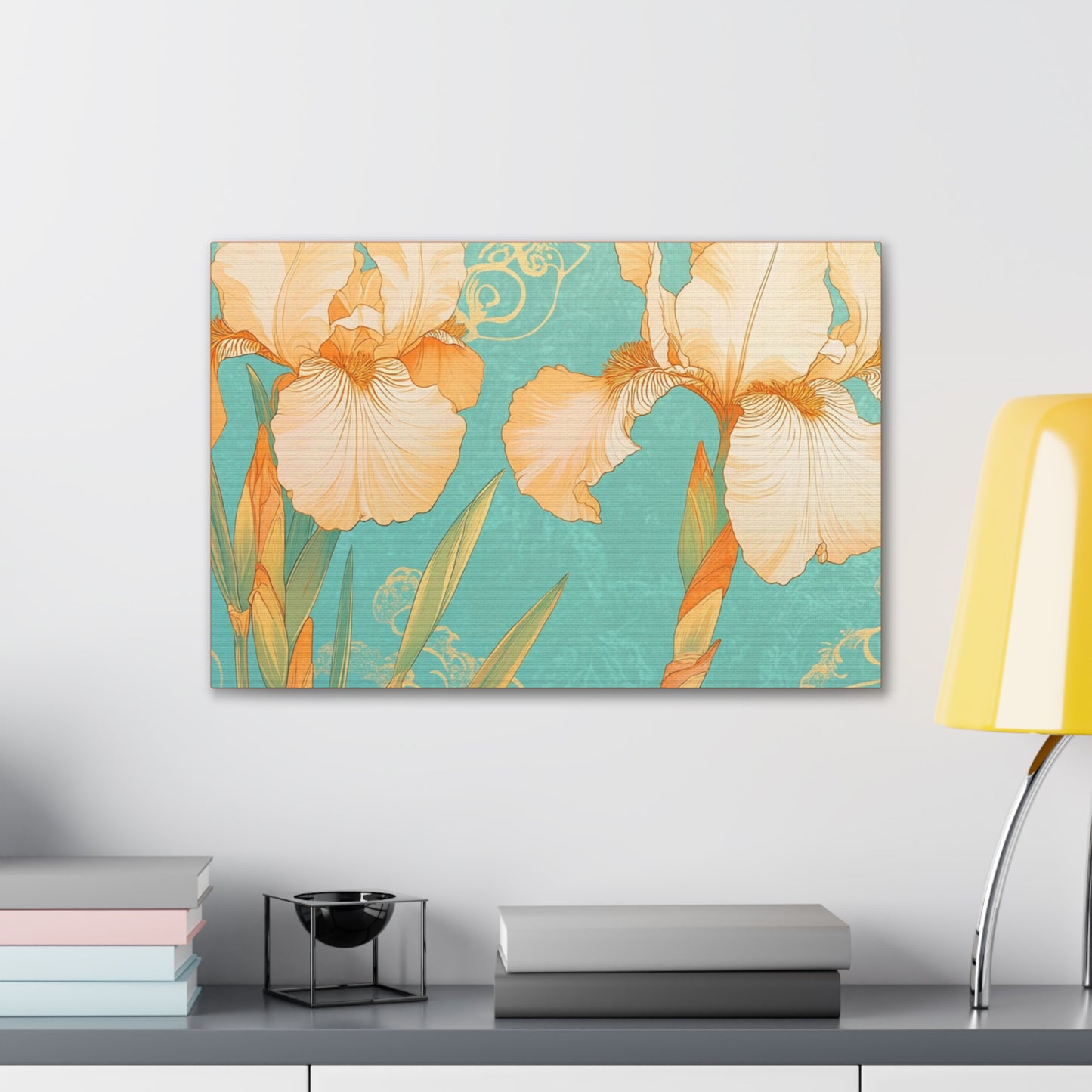 Iris Flowers on Turquois - Stretched Canvas