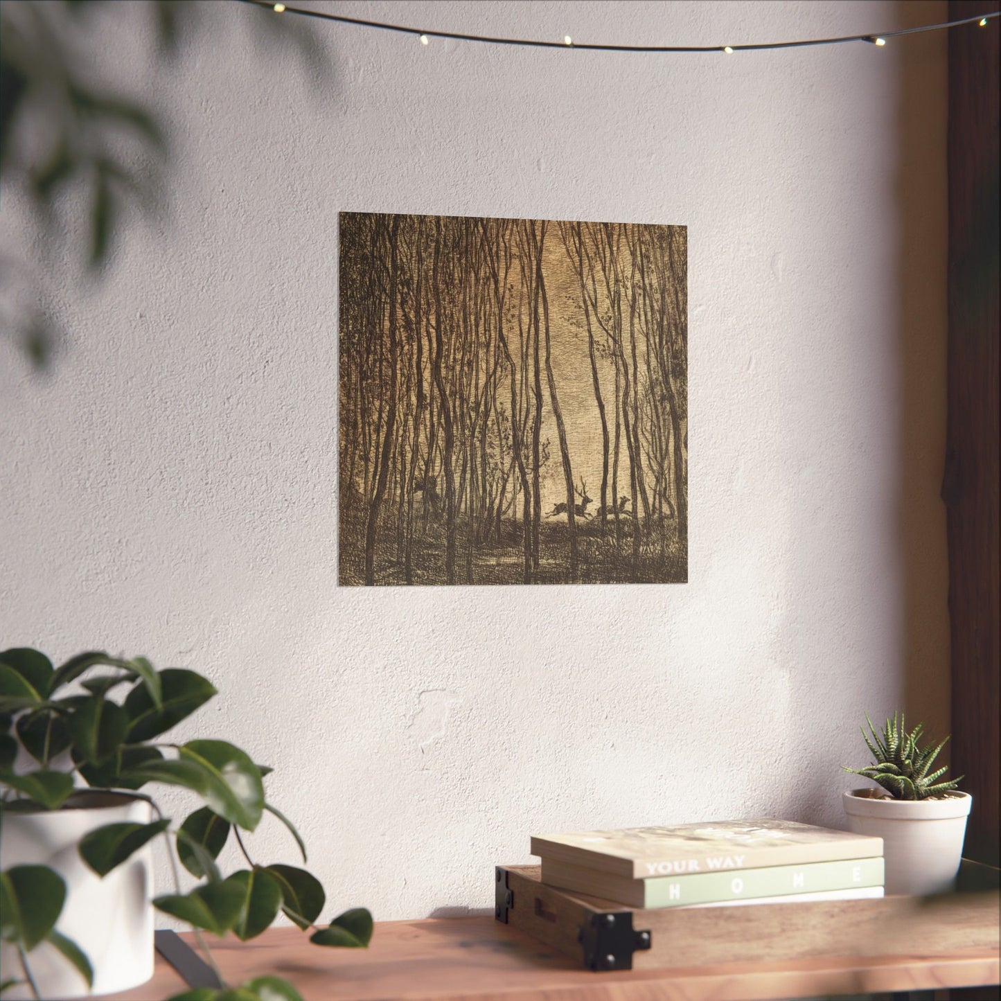 Deer Running Through Woods Nature Fine Art Print