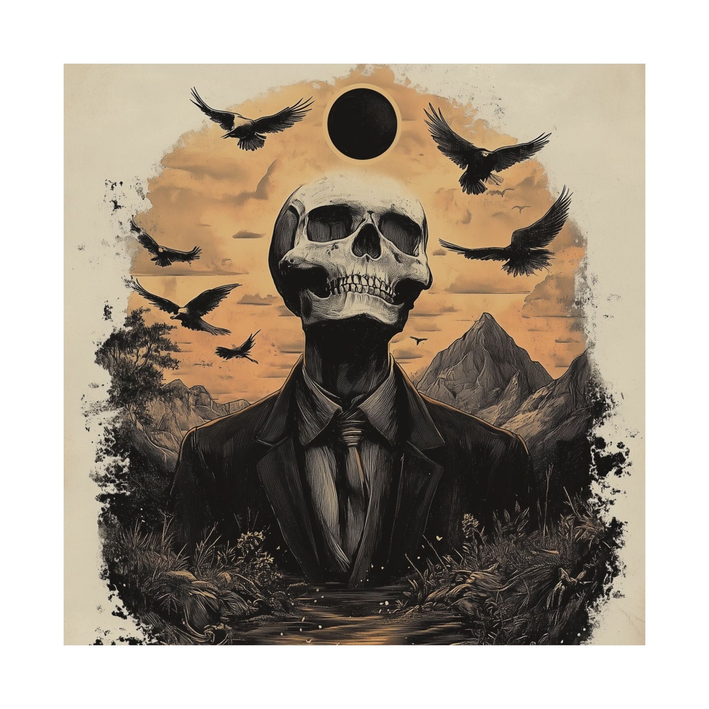 Mystic Black Sun Skull Gothic Poster - Dark Art - Fine Art Prints - Wall Art