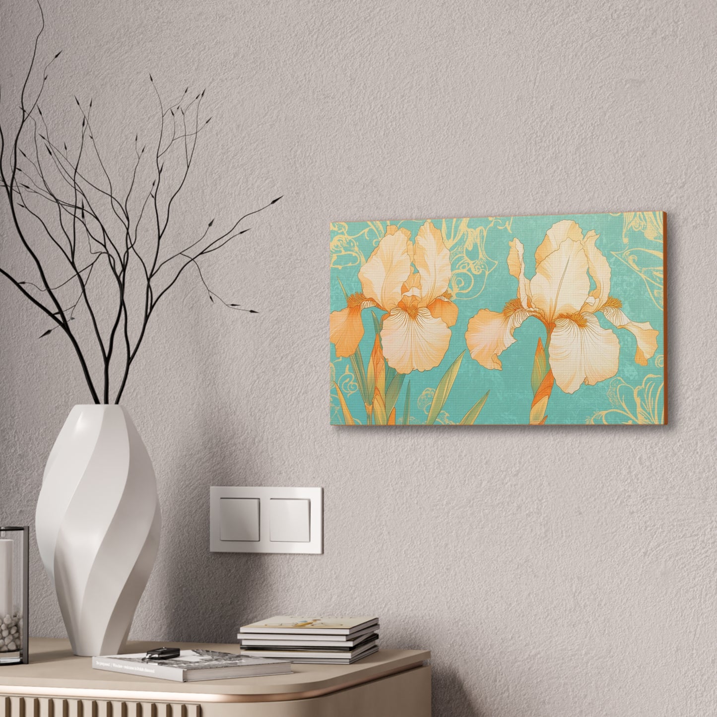 Iris Flowers on Turquois - Stretched Canvas