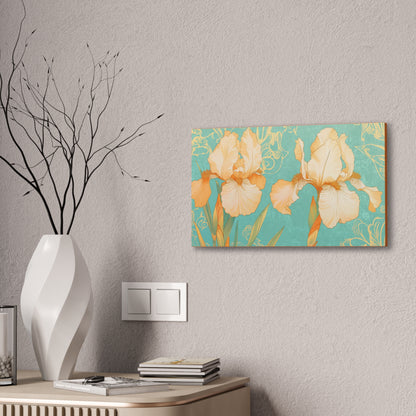 Iris Flowers on Turquois - Stretched Canvas