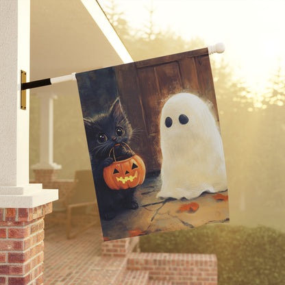 Trick or Treat Kitten & Friendly Ghost - Halloween Decoration - Garden & House Banner