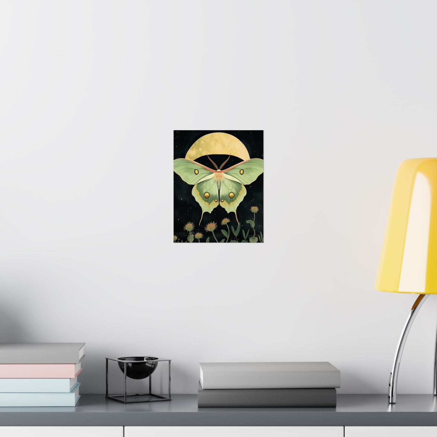 Dreamy Luna Moth Under the Moon Poster- Matte Vertical Art Print - Boho Wall Art - Bohemian - Art Noveau - Art Deco
