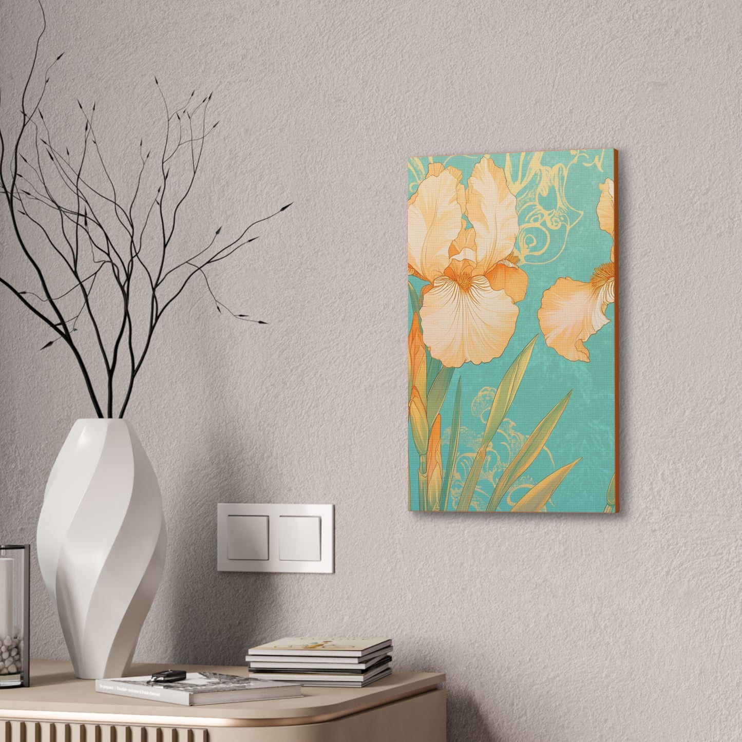 Iris Flowers on Turquois - Stretched Canvas