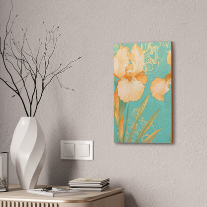 Iris Flowers on Turquois - Stretched Canvas