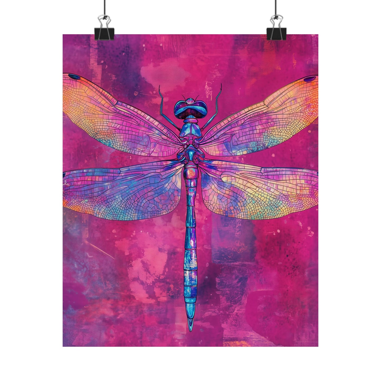 Magenta Dragonfly Watercolor Art Print - Matte Vertical Posters