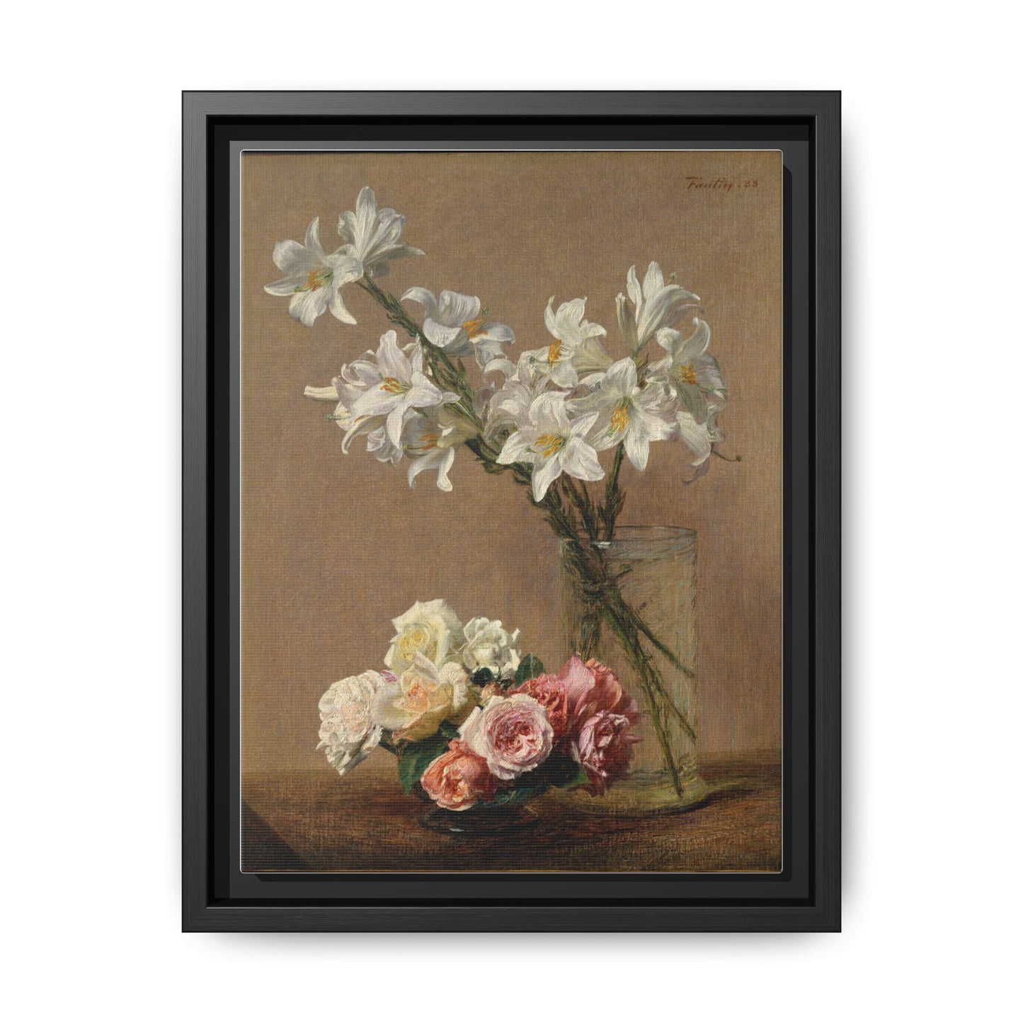 Henri Fantin-Latour : Roses and Lilies (1888) - Giclee Fine Art Print - Museum Collection Framed Canvas Print