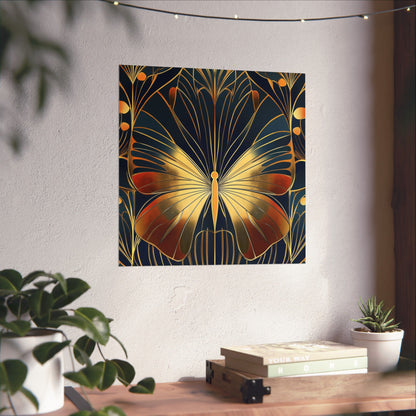 Art Deco Golden Butterfly Fine Art Print - Matte Vertical Poster - Vibrant Home Décor - Chic Style