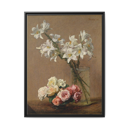 Henri Fantin-Latour : Roses and Lilies (1888) - Giclee Fine Art Print - Museum Collection Framed Canvas Print