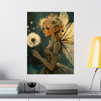 Best Wishes For You - Fairy with Dandelion - Flowers & Fairies Series - Enchanting Wall Art - Vertical Poster - Whimsical Wall Art for Dreamers