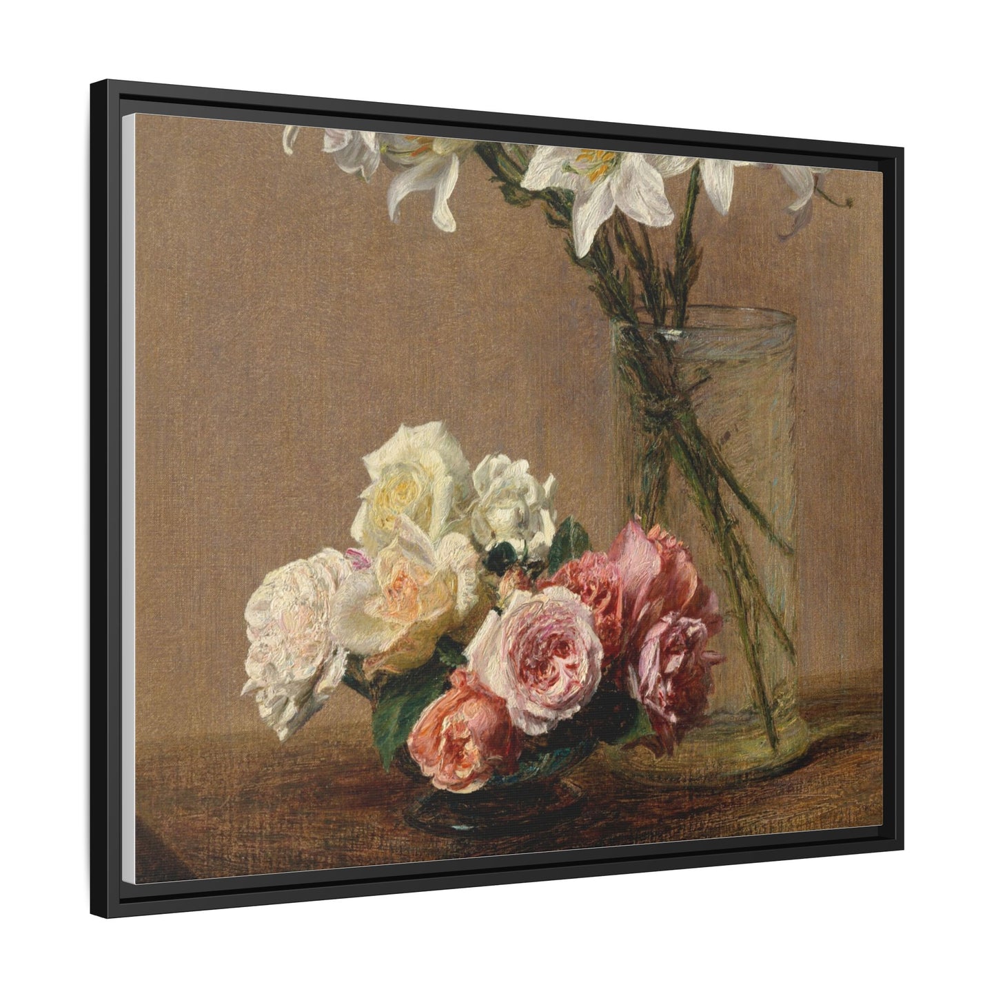 Henri Fantin-Latour : Roses and Lilies (1888) - Giclee Fine Art Print - Museum Collection Framed Canvas Print