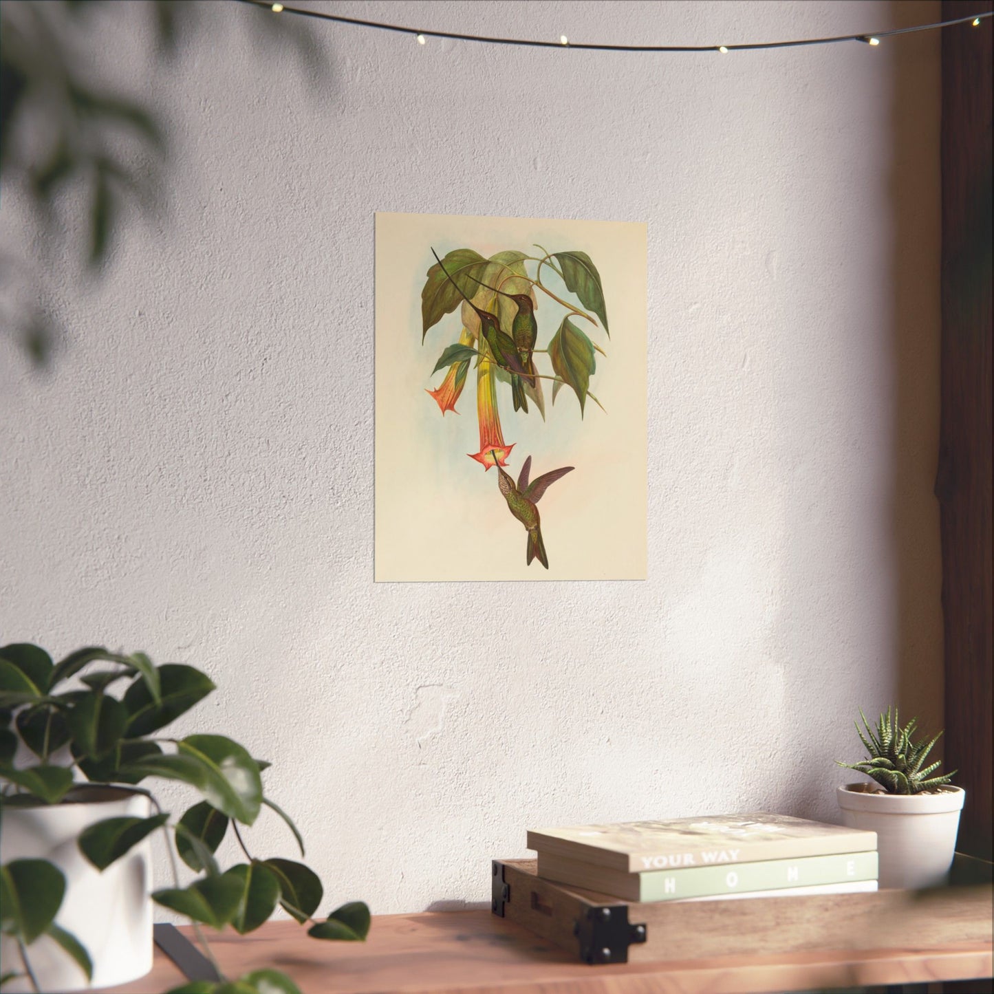 Hummingbird Botanical Art Print - Matte Vertical Poster - Nature Inspired Wall Art - Vintage Bird Watcher Art