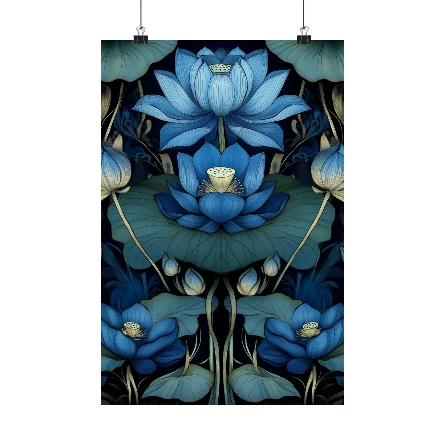 Mystical Blue Lotus Fine Art Print - Matte Vertical Poster - Zen Floral Art for Home Décor