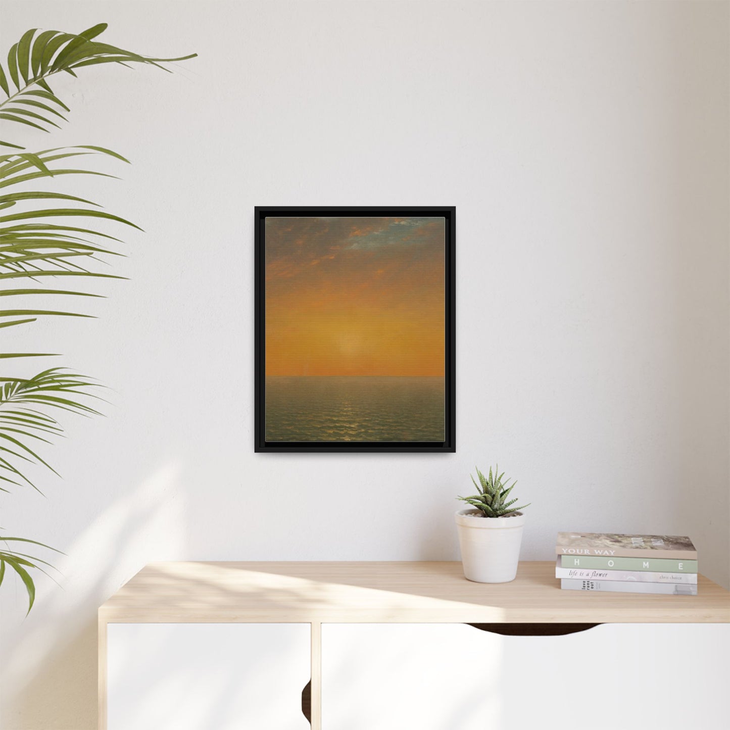 John Frederick Kensett : Sunset on the Sea (1872) - Museum Collection - Framed Canvas Print