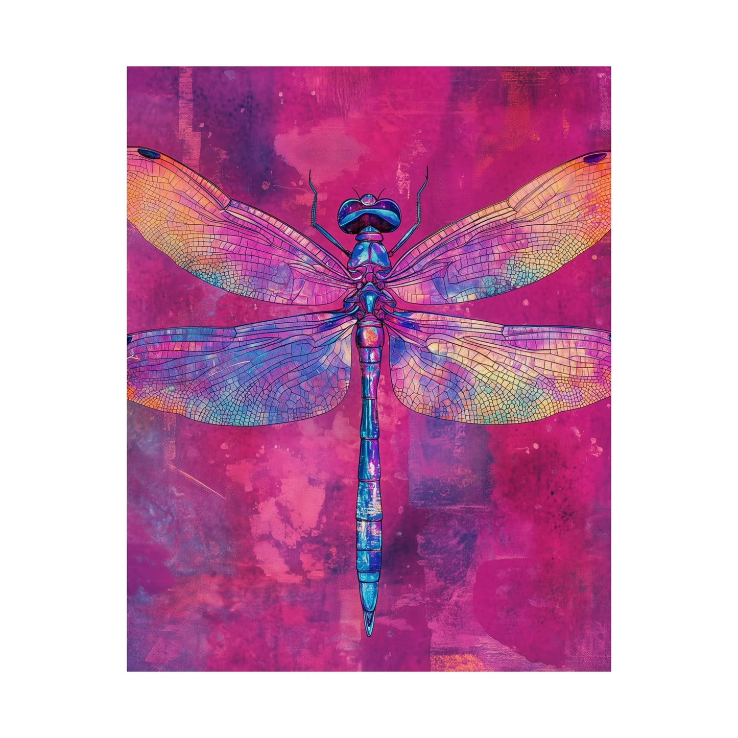 Magenta Dragonfly Watercolor Art Print - Matte Vertical Posters