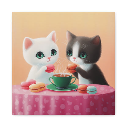 Whimsical Kitty Tea Time - Wall Art & Home Décor - Cute Cat Canvas Art