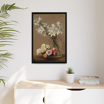 Henri Fantin-Latour : Roses and Lilies (1888) - Giclee Fine Art Print - Museum Collection Framed Canvas Print