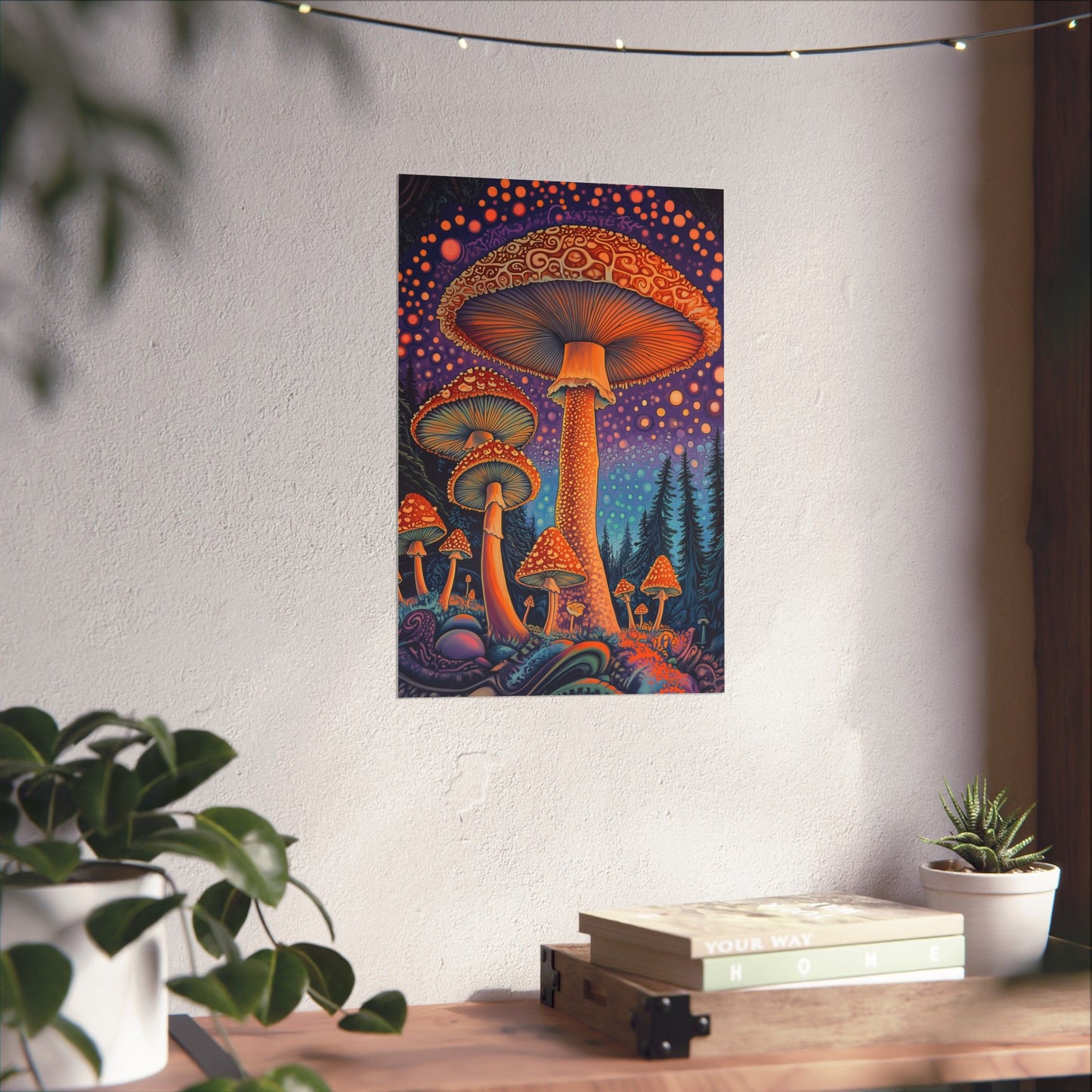 Psychedelic Night Mushroom Art Print - Vertical Poster - Vibrant Wall Art - Nature - Trippy - Bedroom Poster