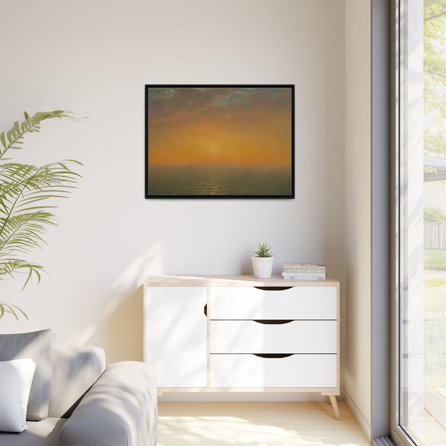 John Frederick Kensett : Sunset on the Sea (1872) - Museum Collection - Framed Canvas Print
