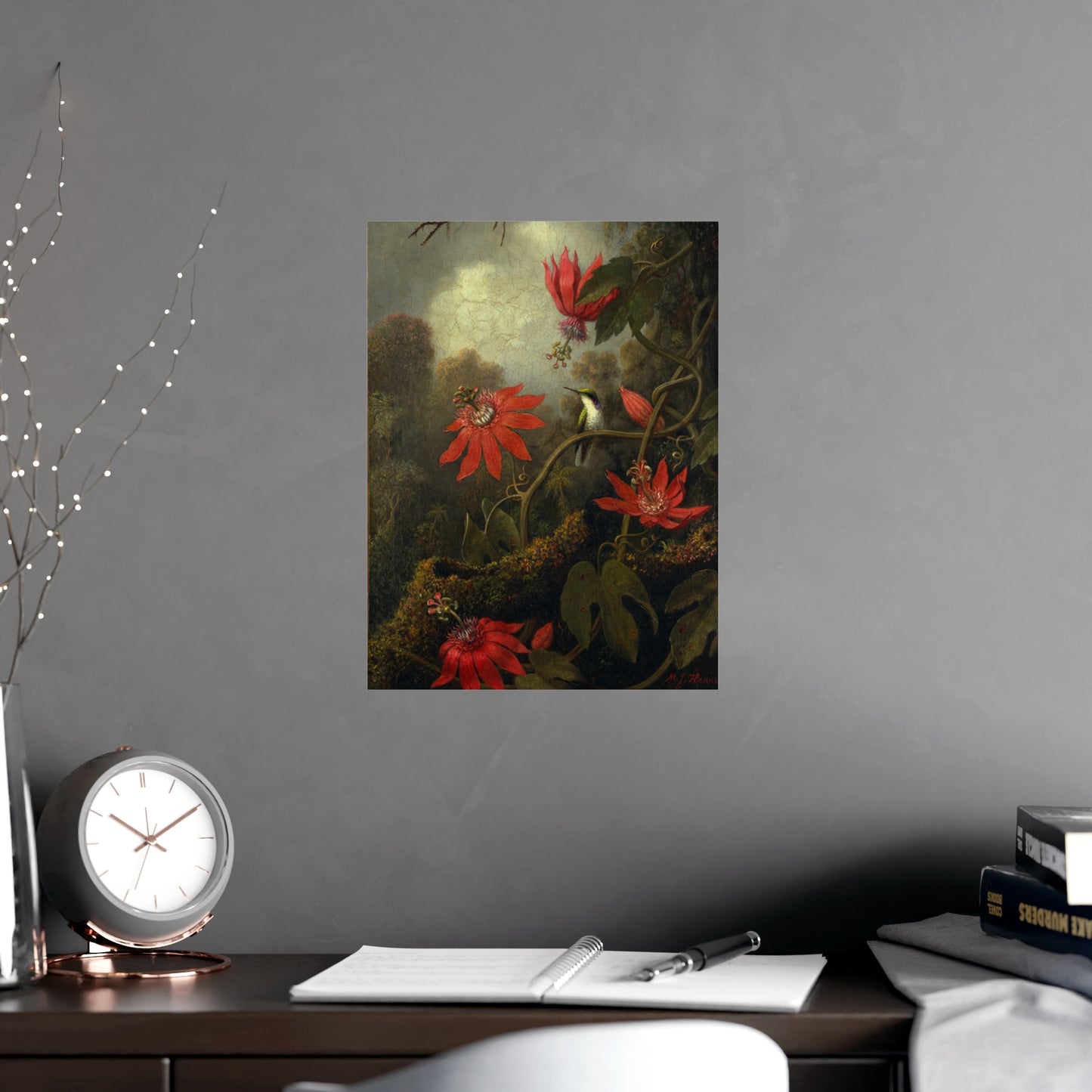 Hummingbird in Lush Tropical Landscape - Museum Collection - Fine Art Poster