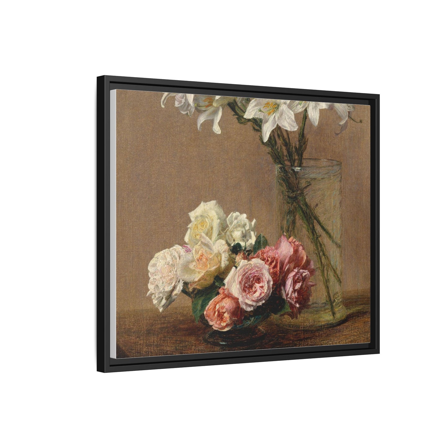 Henri Fantin-Latour : Roses and Lilies (1888) - Giclee Fine Art Print - Museum Collection Framed Canvas Print